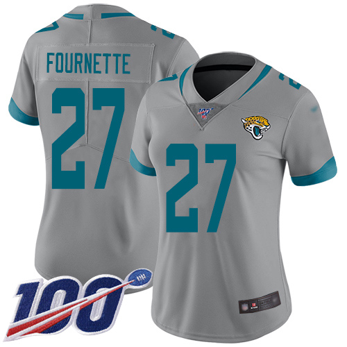 Nike Jacksonville Jaguars #27 Leonard Fournette Silver Women Stitched NFL Limited Inverted Legend 100th Season Jersey->women nfl jersey->Women Jersey